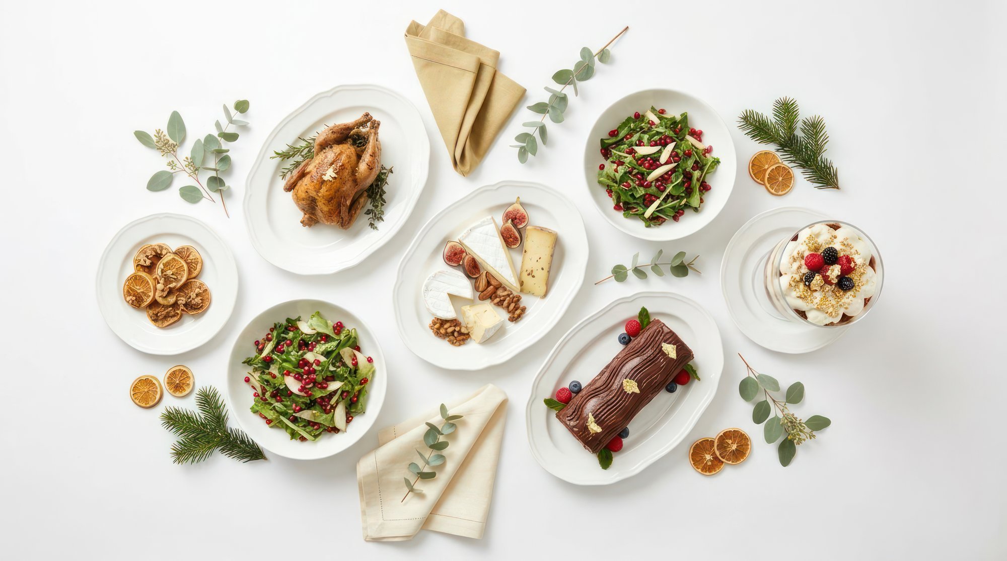Large spread of plated seasonal dishes
